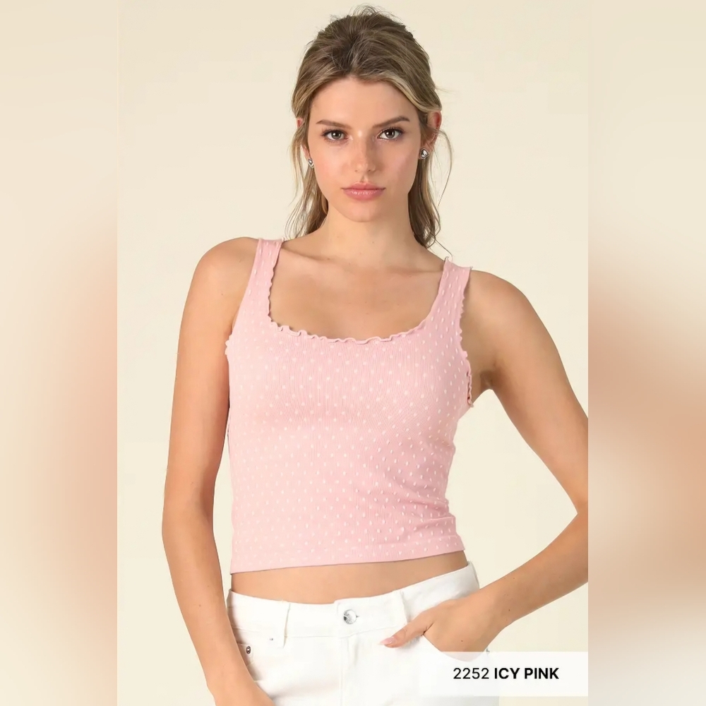 #1376 Nikibiki Sweet Dot Lettuce Trim Tank-Icy Pink